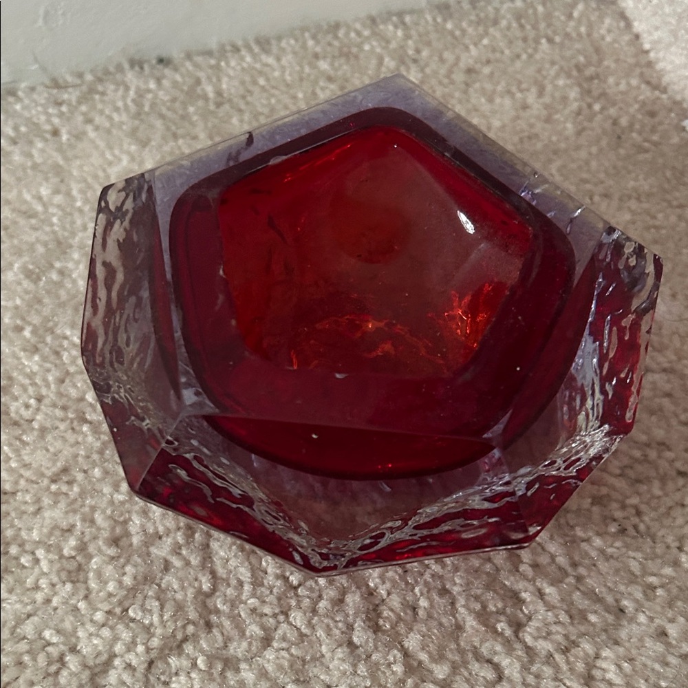 Vtg Murano Sommerso Ruby Red FacetGeode Art Glass Bowl Ashtray Mandruzzato Style